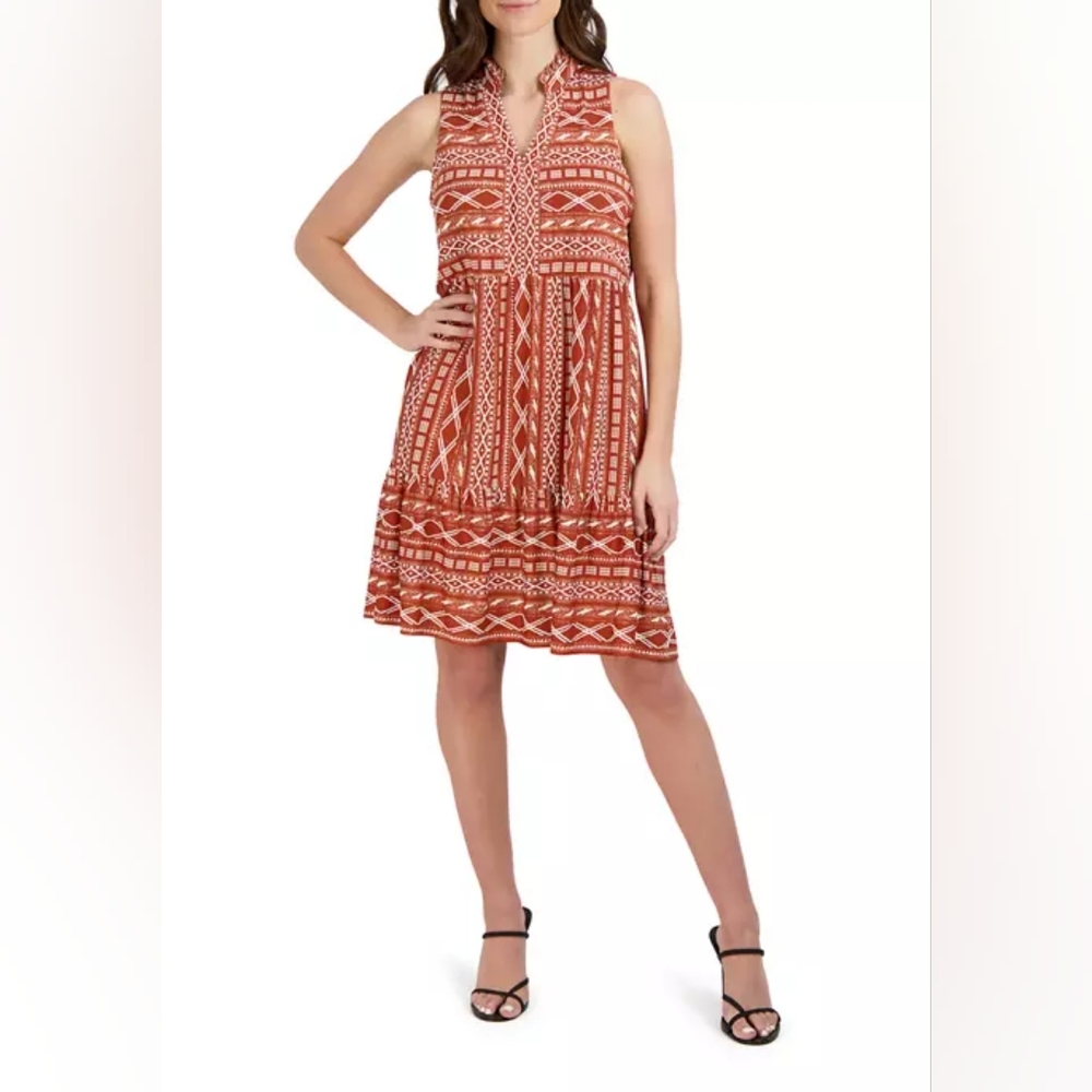 Robbie Bee Sleeveless Split Neck Puff Print Dress